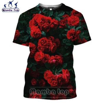 Mamba viršų 3D Spausdinimo Gėlių Marškinėliai trumpomis Rankovėmis vyriški marškinėliai Juokinga Raudona Rožė Marškinėlius Moterims Vyšnių Medžio Tees Street Vyrų Sportinės aprangos