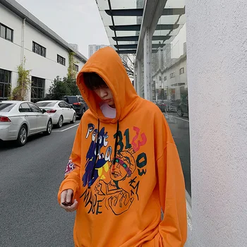 SingleRoad Mens Hoodies Vyrų 2021 Hip-Hop Anime Palaidinukė Harajuku Japonijos Streetwear Negabaritinių Orange Hoodie Vyrų Susagstomi Megztiniai