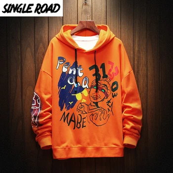 SingleRoad Mens Hoodies Vyrų 2021 Hip-Hop Anime Palaidinukė Harajuku Japonijos Streetwear Negabaritinių Orange Hoodie Vyrų Susagstomi Megztiniai