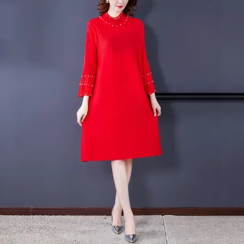 Rudenį 2020 m nauji slim sleeve zawalcowany aukštos apykaklės, plisuotos suknelė - line suknelė