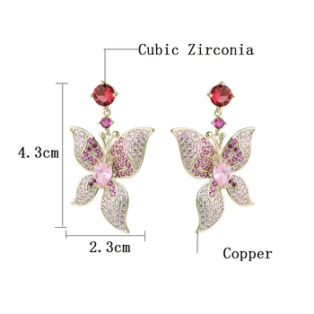 2019 Naujas dizainas spalvinga CZ cirkonis drugelis tabaluoti auskarai moterų mados gyvūnų dideli auskarai, vestuviniai papuošalai