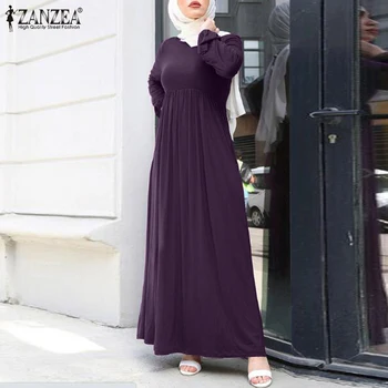 Musulmonų Suknelė 2021 ZANZEA Elegantiškas Moteris Maxi Suknelė Rudenį ilgomis Rankovėmis Kietas Sundress Atsitiktinis Derliaus Šalis Vestido Femme Kaftan