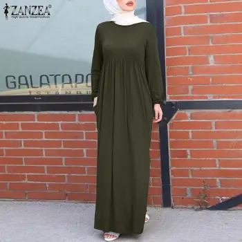 Musulmonų Suknelė 2021 ZANZEA Elegantiškas Moteris Maxi Suknelė Rudenį ilgomis Rankovėmis Kietas Sundress Atsitiktinis Derliaus Šalis Vestido Femme Kaftan