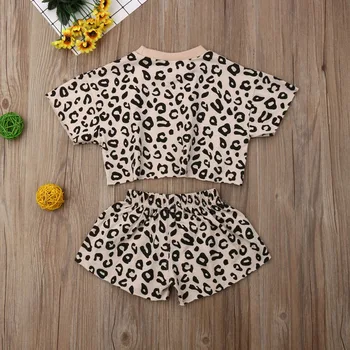 Pudcoco 2vnt baby girl Medvilnės drabužius Tee +trumpas kelnes vaikams mergina atsitiktinis leopardas, komplektai, 2-6Y rinkinys