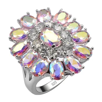 Išskirtinį Rožinė Rainbow Crystal Zircon925 Sterlingas Sidabro Geros Kokybės Žiedas Gražus Papuošalų Dydis 6 7 8 9 10 11 12 F1540