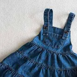 WLG mergaitės pavasarį, rudenį sluoksnių suknelės vaikams dirželis mėlyna džinsinio audinio pynimas kišenėje mielas suknelė baby girl šalies drabužių 1-6 metų
