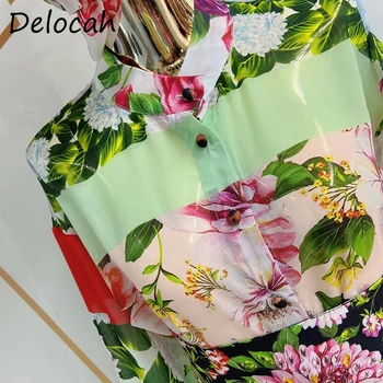 Delocah Vasaros Moterų Mados Kilimo Ir Tūpimo Tako Šalies Midi Suknelė Žibintų Rankovės Lankas Kristalų Gėlių Spausdinti Ponios Laisvi A-Line Dresses 2021