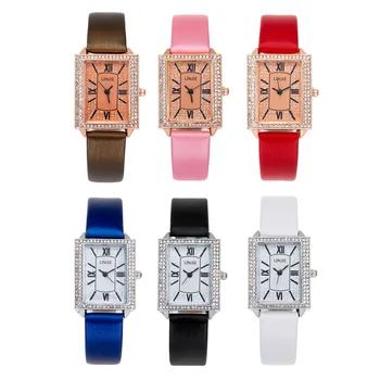 Mados Ponios Kvarco Žiūrėti Kristalų Aikštėje Watch Laikrodis Moterims, Apyrankės, Laikrodžiai Suknelė PU Juostos Moterų Laikrodžiai Romos arabiškais Skaičiais