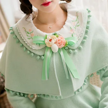 Princesė saldus lolita žalia cotten suknelė Saldainių lietus Gėlių ornamentu-line Netikrą dviejų dalių, Siuvinėjimo Japonų dizaino C16CD6179