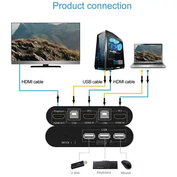 Daugiafunkcinis 4K Aukštos raiškos KVM Jungiklis 2-Port USB Vadovas Switcher Dėžutės, Klaviatūros, Pelės Splitter