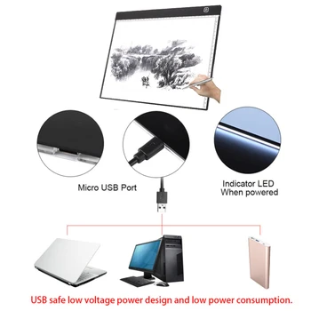 A3 A4 A5 USB-Ultra plonas Skaitmeninis Tabletė Meno Rašymo, Piešimo Lenta Nešiojamų Grafika Planšetinio kompiuterio Sekimo Valdybos LED Šviesos Lauke Kopijuoti Padas