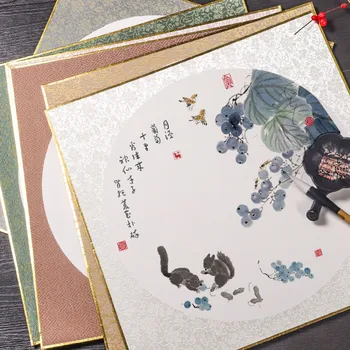 Kinijos Žaliavų Xuan Popieriaus Kortelės Tirštėti Kaligrafijos, Tapybos Montavimo Popierinių Kortelių su Šilko Audinio Objektyvas Popieriaus Carta Di Riso 38*38cm
