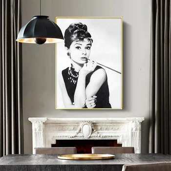 Juoda Balta Audrey Hepburn Portretas Makiažas Modernus Plakatas Spaudinių Drobės Tapybos Sienos Meno Modulinės Nuotraukas, Miegamojo Puošimas
