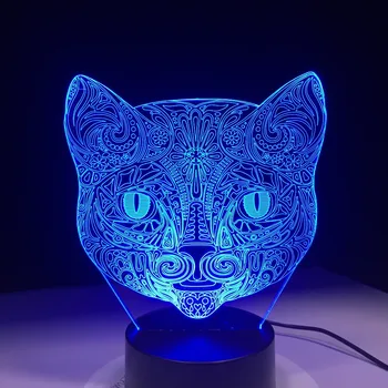 Katė Veidas 3D Vaizdo Lempa Optinė Iliuzija Led Nakties Šviesa Nuostabi, 7 Spalvų Meno Katė Galvos prisilietimams Jautrus Jungiklis Lempos Lašas Laivybos
