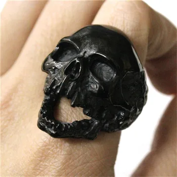 Juodas Didžiulis Žiedas 316L Nerūdijančio Plieno Punk Stiliaus Naujausias Dizaino Vyrų, Berniukų Kaukolės Žiedas