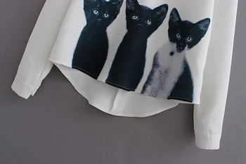Mados Animaciją Kačių Naujo Prekės ženklo Moterų Prarasti Šifono Trys Katės Viršūnes Atsitiktinis ilgomis Rankovėmis Palaidinė Rudenį Marškinėliai Aukštos Kokybės