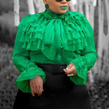 Vasaros Atsitiktinis Žalia Plius Dydžio Elegantiškas Šalis, Palaidinės Moteris 2019 Falbala Viršūnes Slim Afrikos Office Ponios Moterų Mados Marškinėliai