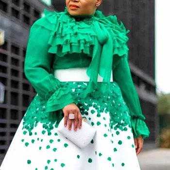 Vasaros Atsitiktinis Žalia Plius Dydžio Elegantiškas Šalis, Palaidinės Moteris 2019 Falbala Viršūnes Slim Afrikos Office Ponios Moterų Mados Marškinėliai