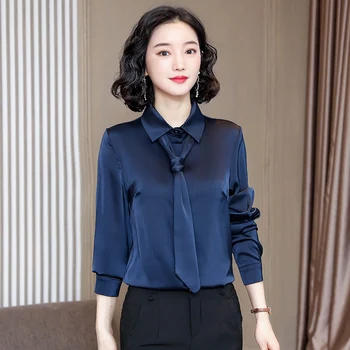 Korėjos Mados Šilko Marškinėliai Moterims Satino Office Lady Moterims Palaidinės Plius Dydis XXL Moteriški Viršūnes Blusas Femininas Elegante