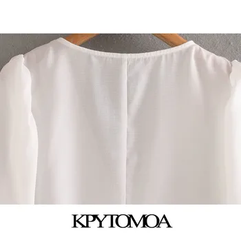 KPYTOMOA Moterų 2020 M. Mados Office Dėvėti Mygtuką-iki Palaidinės Vintage V Kaklo Pusė Rankovės Moterų Marškiniai Blusas Prašmatnus Viršūnės