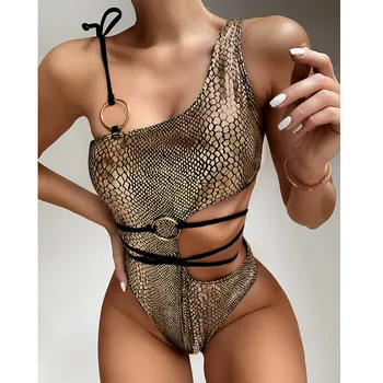 Seksuali Gyvatė spausdinti Push Up monokini 2020 String maudymosi kostiumėliai moterims, vienas gabalas Tuščiaviduriai iš Brazilijos maudymosi kostiumėlį Mujer Aukštos sumažinti maudymosi kostiumas