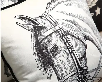 Balta juoda spalva žirgo galvos spausdinti juosmens užvalkalas retro juosmens pagalvės užvalkalą sofa dekoras