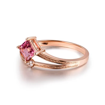 LOVERJEWELRY Moterų Žiedai 4,5 mm Princesė Iškirpti Pink Turmalinas Akmenys Rose Aukso Žiedas Kietasis 18K OLIS Stiliaus Fine Jewelry