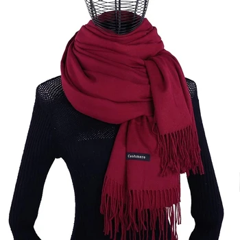 Žiemos kašmyras moterų skara skara pashimina ilgai, kaklaskarės, šalikai, šaliai, kaklaskarės šiltas 250g poncho hijab prabangos prekės Raudonojo vyno negabaritinių juoda
