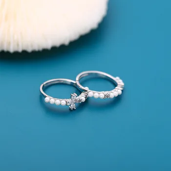 Kinel 925 Sterling Silver Pearl Žiedas Reguliuojamas INS Kryžiaus Cirkonis Perlas Piršto Žiedą Korėja Papuošalai Moteris Dovaną 2020 Naujas