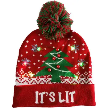 LED Megzti Kalėdų Skrybėlę Megzti Megztinis įsižiebti Kalėdų Šviesos Beanie Skrybėlių Naujųjų Metų Kalėdų Dekoro Vaikams Suaugusieji