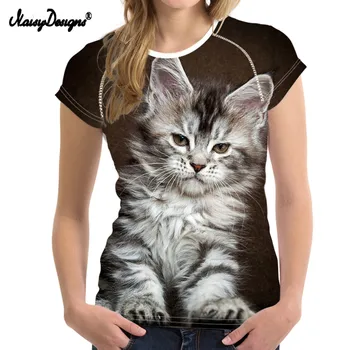 NoisyDesigns Harajuku Moteris Vasaros T Shirts Mielas 3D Gyvūnų Meino Meškėnų Kačių Spausdinti Mergina Tee Mados Trumpas Rankovės Zanzea T-shirt