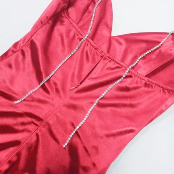 Artsu Rose Red Diamond Dirželiai Šalis Mini Suknelė Naktinis Klubas Satino Suknelės Vasaros Rankovių Elegantiškas Rave Bodycon Suknelė ASDR60824