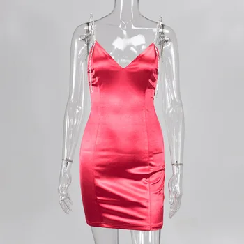 Artsu Rose Red Diamond Dirželiai Šalis Mini Suknelė Naktinis Klubas Satino Suknelės Vasaros Rankovių Elegantiškas Rave Bodycon Suknelė ASDR60824
