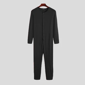 Mados Vyrų Pižama Jumpsuit Homewear vientisos Spalvos ilgomis Rankovėmis Patogus Mygtukas Laisvalaikio Sleepwear Vyrų Rompers naktiniai drabužiai S-5XL