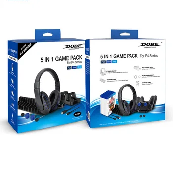 DOBE 5 in 1 Žaidimas Pack Stereo Ausinės su Mikrofonu Priedais Rinkinys, skirtas PS4 Playstation 4, PC, Nešiojamas, su Dual Įkrovimo Dokas