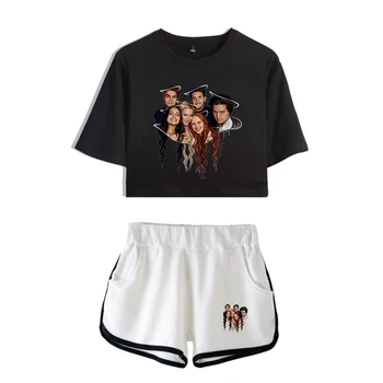 Riverdale Pop Moterų Mados Aukštos Kokybės Dviejų dalių Komplektas Riverdale trumpomis Rankovėmis Juoda Plikos Bambos T-Shirt + Balti Šortai Rinkinys