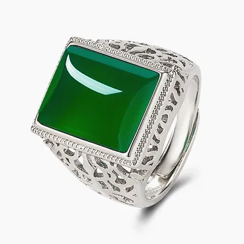 Derliaus drožyba aikštėje green jade smaragdas brangakmenių žiedai vyrams, baltojo aukso, sidabro spalvų papuošalai bague šalies aksesuarai dovanos