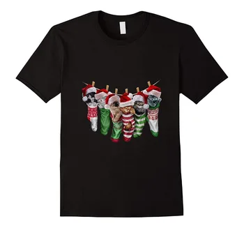 Naujas Vyrai T-Shirt Marškinėliai, Mielas Mieguistas Santa Kačiukai Kalėdų Kojinės, Katė Hip-Hop Street T-Shirt Hoodies