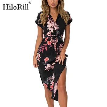 HiloRill 2020 metų Vasaros Suknelė Moterų Mados Spausdinti Elegantiškas Mielas Varčias, V-kaklo, Seksualus Plonas Apvalkalas Suknelė Moterų Suknelės, Vestidos Rūbeliai