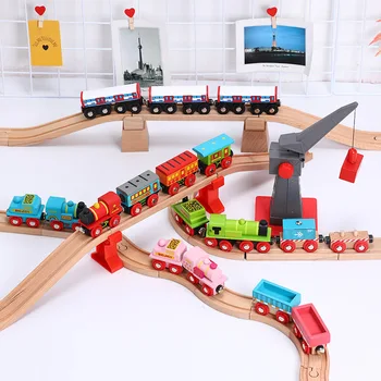Mediniai Geležinkelio Magnetinio Traukinio Automobilių, Sunkvežimių Reikmenys Žaislas Vaikams Švietimo Tinka Su 