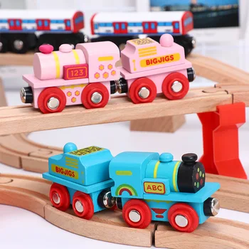 Mediniai Geležinkelio Magnetinio Traukinio Automobilių, Sunkvežimių Reikmenys Žaislas Vaikams Švietimo Tinka Su 
