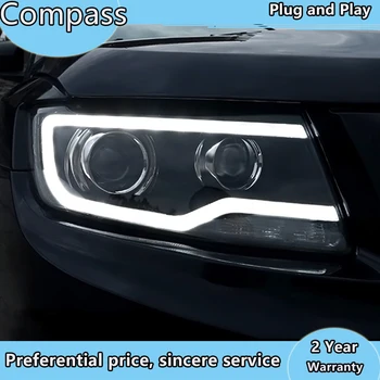 Automobilių Stiliaus Žibintas Atveju Jeep Compass 2011-2016 Grand Cherokee LED Žibintai DRL Dvigubo Objektyvo Šviesos Bi-Xenon