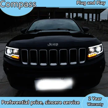 Automobilių Stiliaus Žibintas Atveju Jeep Compass 2011-2016 Grand Cherokee LED Žibintai DRL Dvigubo Objektyvo Šviesos Bi-Xenon