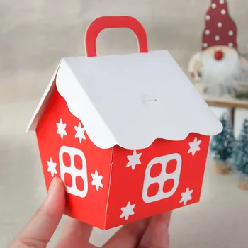 5vnt Kalėdų Saldainių Dėžutė Raudonas Namas Formos Kraftpopieris Sausainių Dėžutė Su Rankena, naujieji Metai, Kalėdos Šalies Namų Dekoro Dovanos Pakavimo Dėžutė