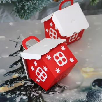 5vnt Kalėdų Saldainių Dėžutė Raudonas Namas Formos Kraftpopieris Sausainių Dėžutė Su Rankena, naujieji Metai, Kalėdos Šalies Namų Dekoro Dovanos Pakavimo Dėžutė