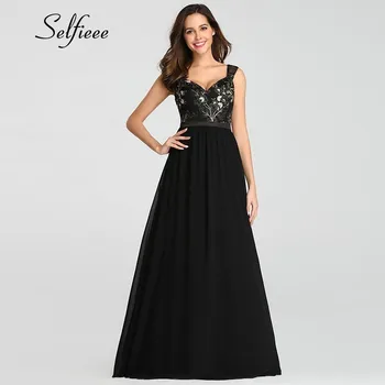 Gėlių Appliques Juodos Suknelės-Line V-Kaklo, Rankovių Vasaros Suknelės 2020 Ponios Elegantiškas Saldus Maxi Suknelės, Šaliai, Skraistės Femme