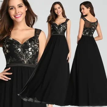 Gėlių Appliques Juodos Suknelės-Line V-Kaklo, Rankovių Vasaros Suknelės 2020 Ponios Elegantiškas Saldus Maxi Suknelės, Šaliai, Skraistės Femme