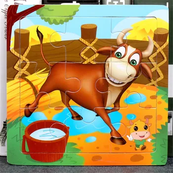 3PCS/set Medinių Gyvūnų 3D Puzzle Žaislas Vaikams, Švietimo Medienos Pjūklelis Animacinių filmų Žaislai Mokymo Žaidimai Galvosūkiai Kūdikis, Kalėdų