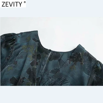 Zevity Naujas Moterų Vintage V Kaklo, Juosmens, Plisuotos Spausdinti Atsitiktinis Slim Mini Suknelė Moteriška Elegancija Atgal Padalinti Užtrauktuką Kimono Vestido DS4850