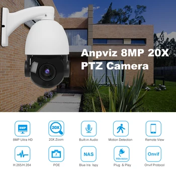 Hikvision Suderinama Anpviz 8MP POE PTZ vaizdo Kameros IP Speed Dome 20X Zoom 4.7-94mm POE Stebėjimo Kamerą Max 100m IR Onvif IP66